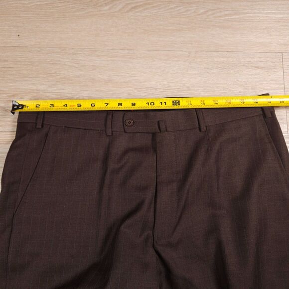 Isaia Napoli Wool Pants Mens 54 (38x33) Brown Pin Striped Pleated Trousers - Picture 6 of 14